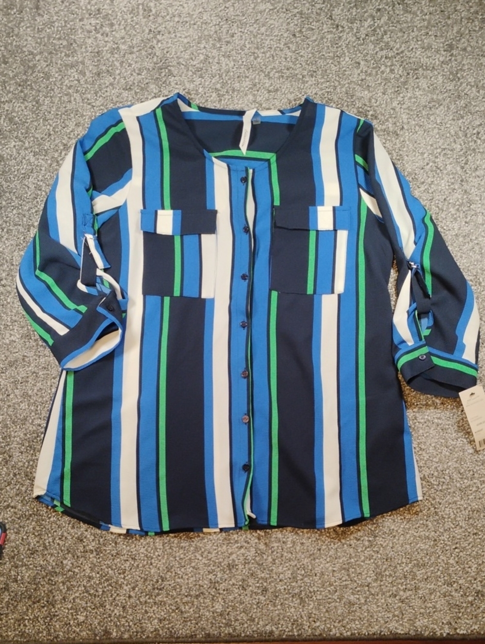 NY Collection Striped Top in Navy, Blue, Green & White